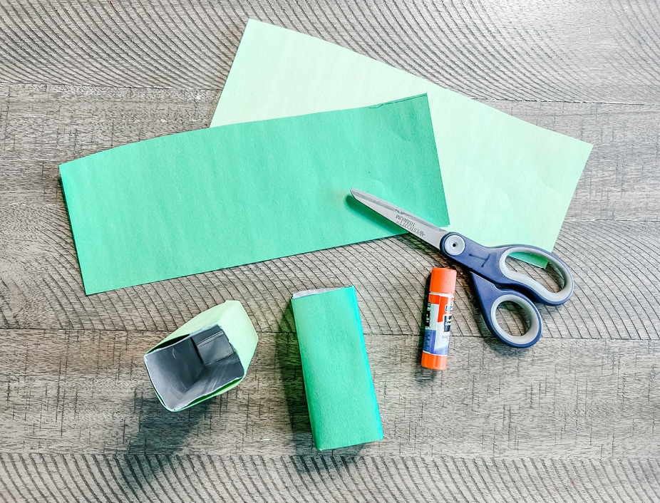 Cut green construction paper wrapped around juicy juicy box